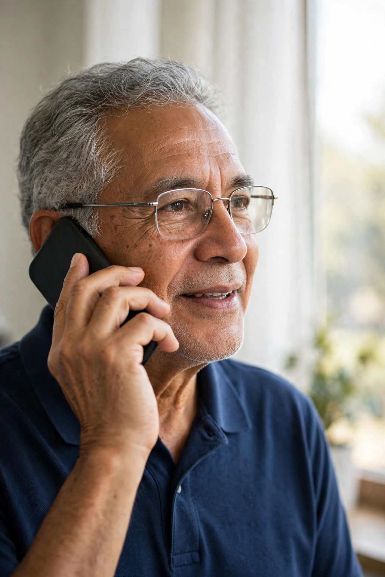 Adulto mayor hablando por teléfono